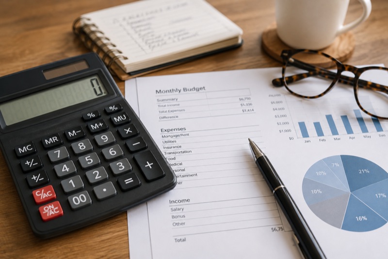 A counselor reviewing a household budget with a client