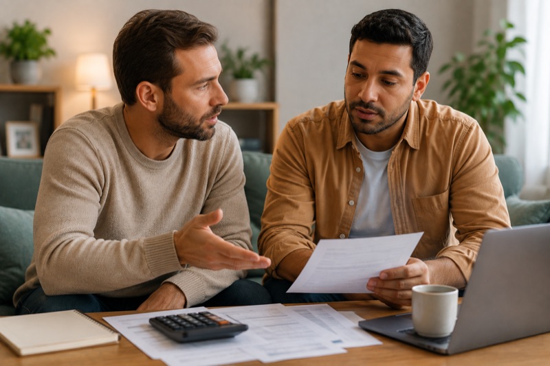 Two people discussing their household debt
